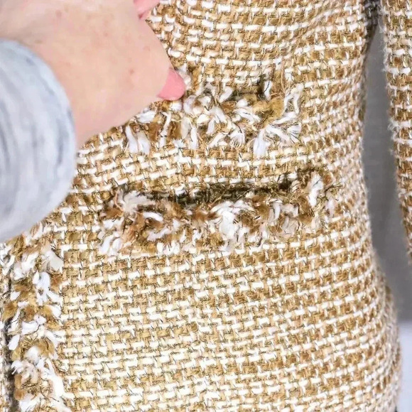 Cabi Size Small brown/white carpet fringe neck pockets gold sparkle thread lined - Picture 4 of 16